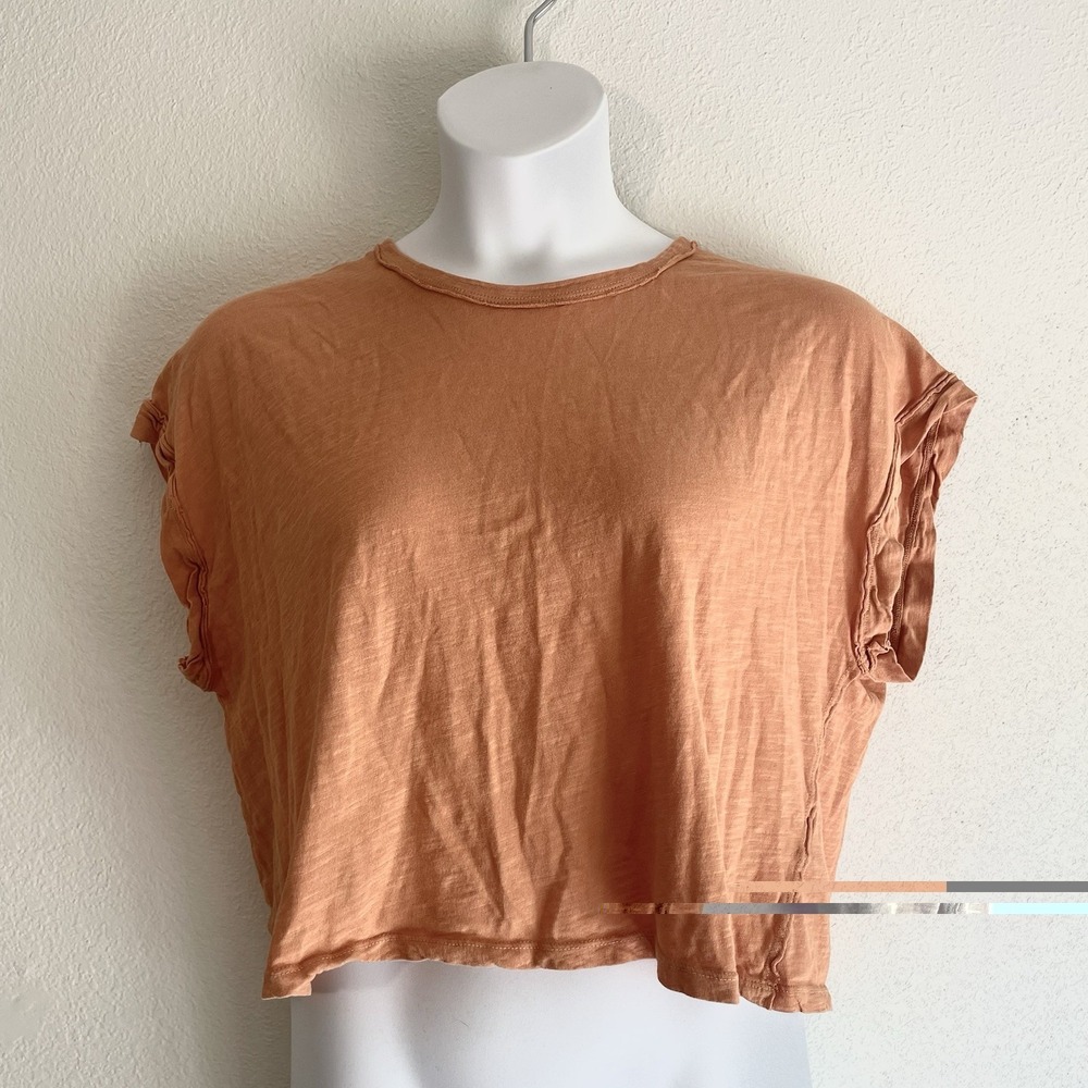 Free People Womens S You Rock Short Sleeve Cropped T-Shirt Top Orange Y2K Boho